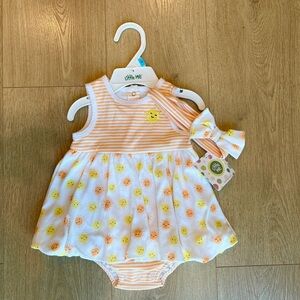 Little Me Orange and White Sunflower Dress Set